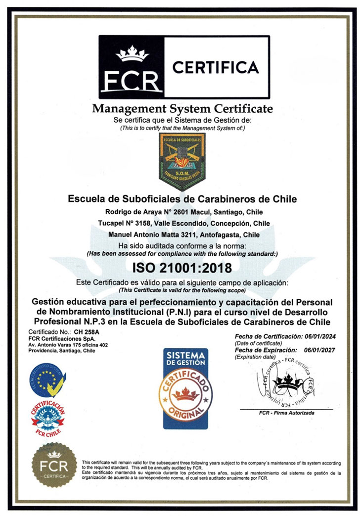 Certificado ISO 21001:2018